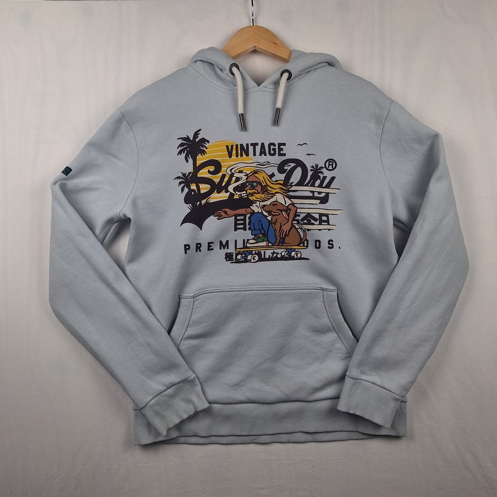 Superdry Vintage Surfer Skateboard Graphic Hoodie Light Blue Mens